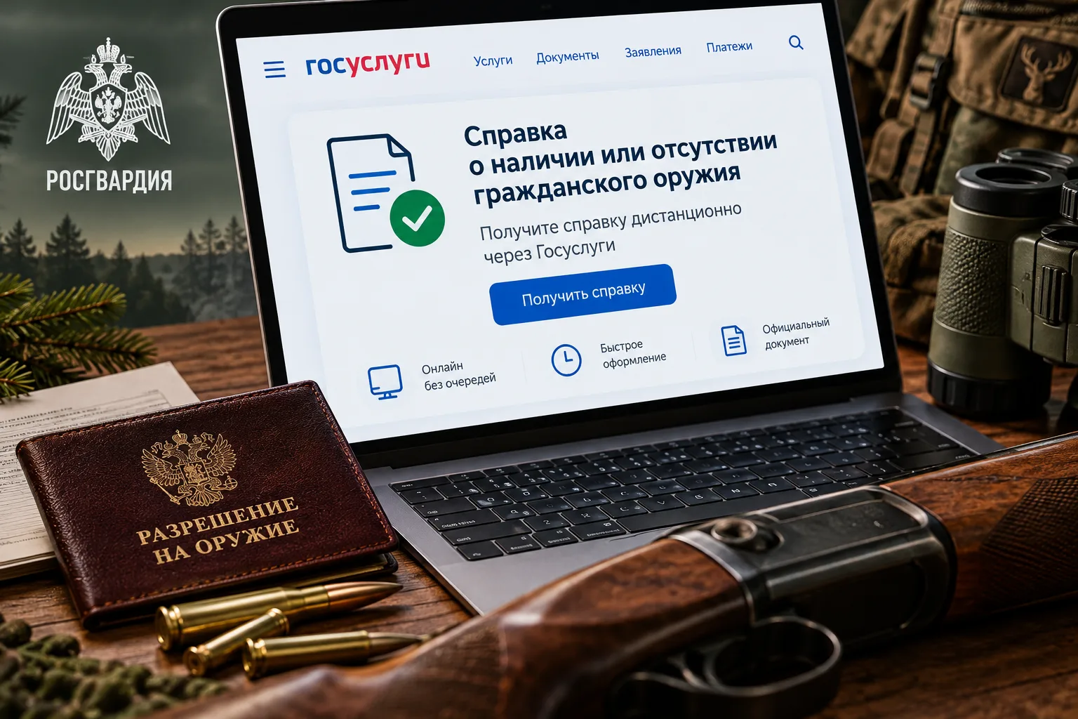 Справку о наличии или отсутствии гражданского оружия теперь можно получить дистанционно