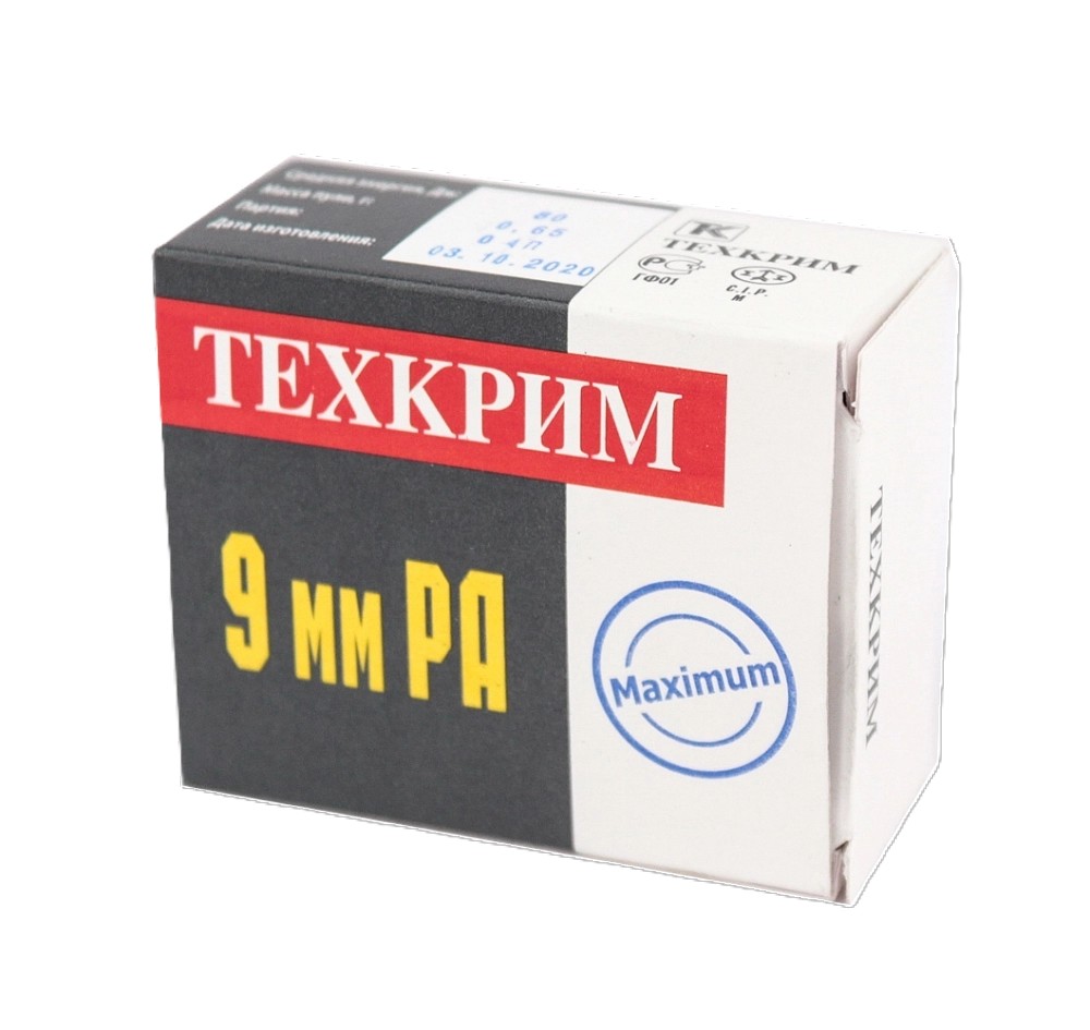 Патрон ООП "Техкрим" 9мм РА 91Дж с резиновой пулей (в пачке 20 шт)